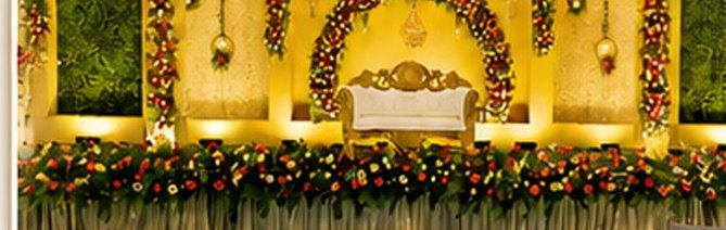 Gold and floral wedding stage setup